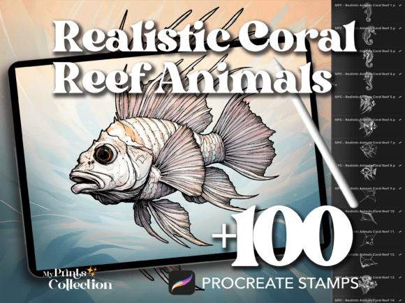 100 Procreate Coral Reef Realistic Stamps
