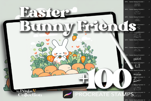 100 Procreate Easter Bunny Friends: Creative Digital Stamps for Artists and Designers