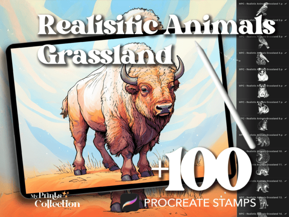 100 Procreate Grassland Animal Stamps