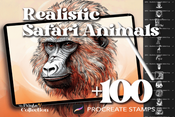 100 Procreate Realistic Safari Animal Stamps