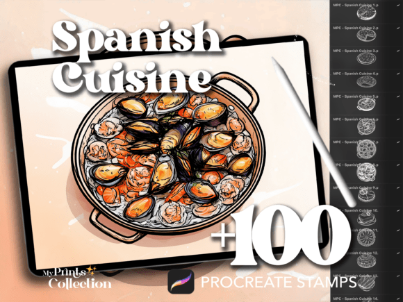 100 Procreate Spanish Cuisine Stamps