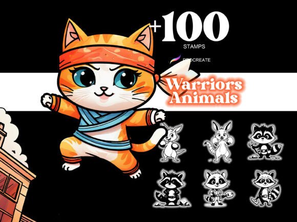 100 Procreate Warriors Animals Cartoon