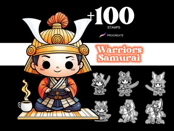 100 Procreate Warriors Samurai Cartoon