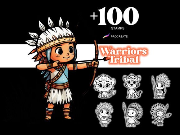 100 Procreate Warriors Tribal Cartoon